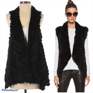 Metric Knits Black Chevron Rabbit Fur Sweater Vest